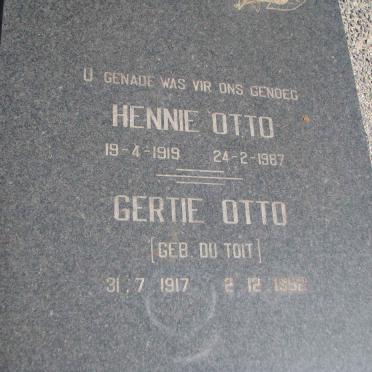 OTTO Hennie 1919-1987 &amp; Gertie DU TOIT 1917-1992