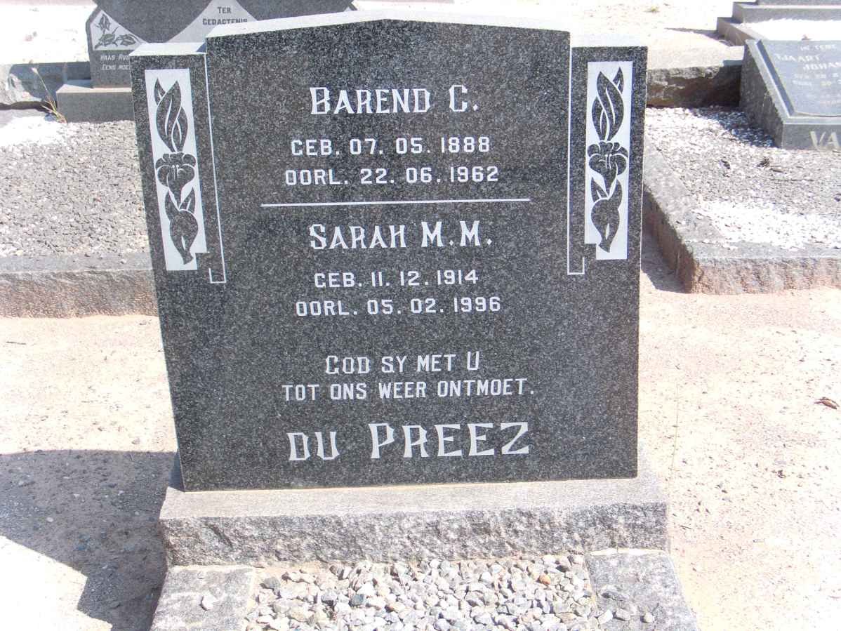 PREEZ Barend C., du 1888-1962 &amp; Sarah M.M. 1914-1996