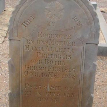 PRETORIUS Maria Alletta nee BOTHA 1897-1938
