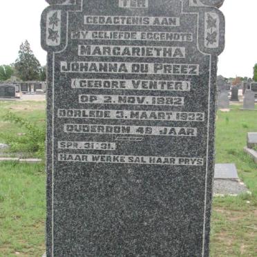 PREEZ Margarietha Johanna, du nee VENTER 1882-1932