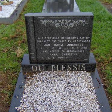 PLESSIS Jan Harm Johannes, du 1921-1980 &amp; Anna Christina 1929-