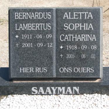 SAAYMAN Bernardus Lambertus 1911-2001 &amp; Aletta Sophia Catharina 1918-2005