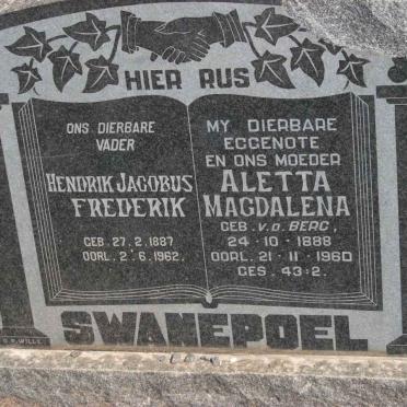 SWANEPOEL Hendrik Jacobus Frederik 1887-1962 &amp; Aletta Magdalena V.D. BERG 1888-1960