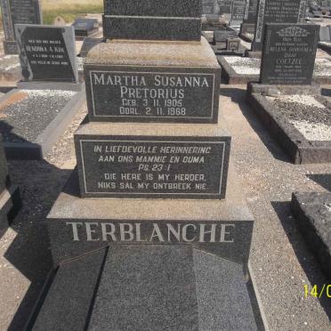 TERBLANCHE Martha Susanna nee PRETORIUS 1905-1968