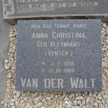 WALT Anna Christina, van der voorheen VENTER nee KLEYNHANS 1906-1989