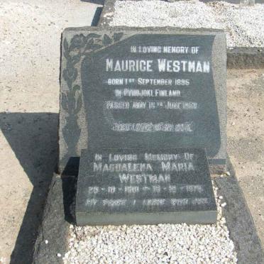 WESTMAN Maurice 1895-1956 &amp; Magdalena Maria 1901-1975