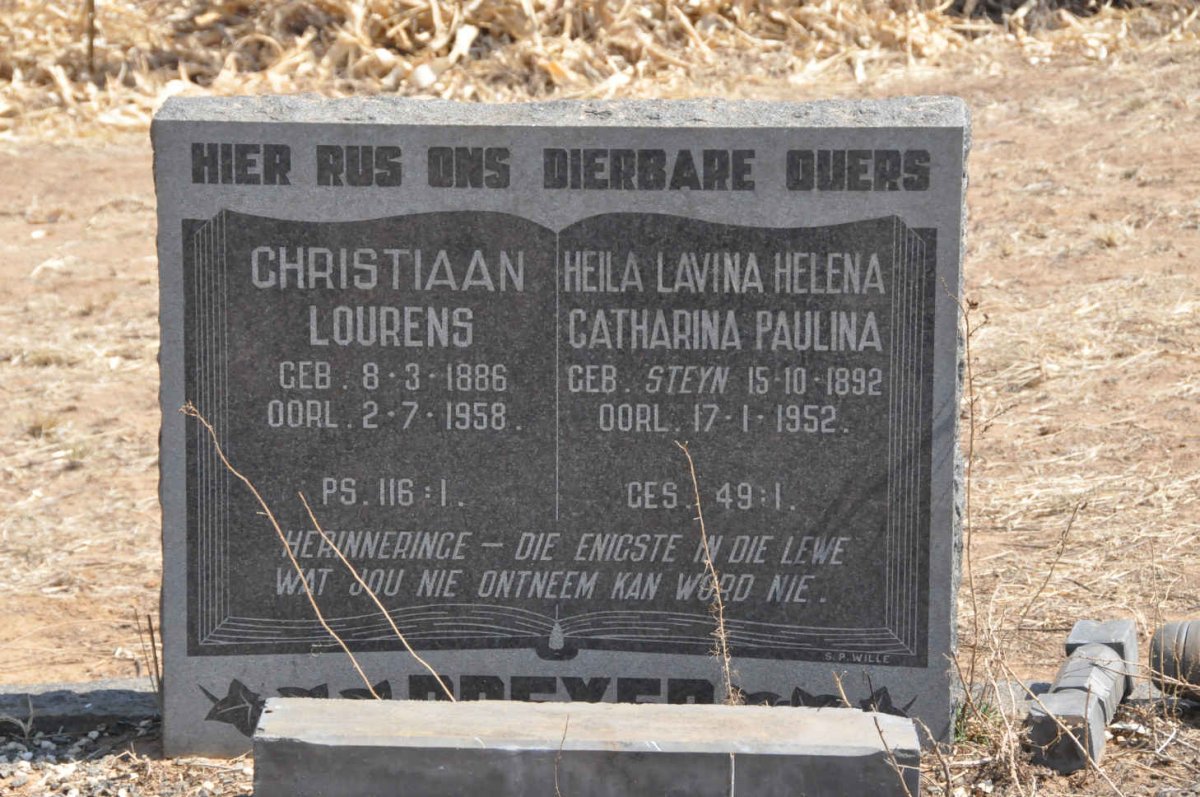 DREYER Christiaan Lourens 1886-1958 &amp; Heila Lavina Helena Catharina Paulina STEYN 1892-1952