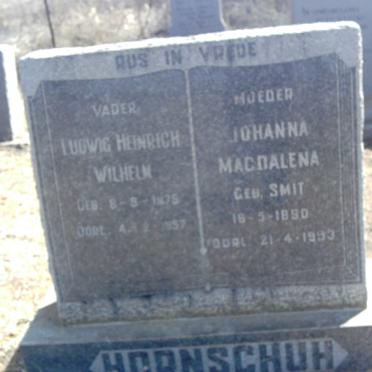 HORNSCHUH Ludwig Heinrich Wilhelm 1875-1957 &amp; Johanna Magdalena SMIT 1890-1953