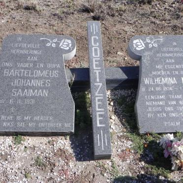 COETZEE Bartelomeus Johannes Saaiman 1931- &amp; Wilhelmina Maria 1936-1997