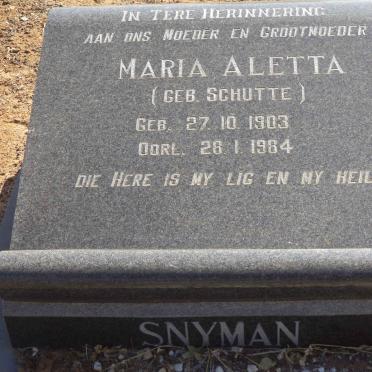 SNYMAN Maria Aletta nee SCHUTTE 1903-1984