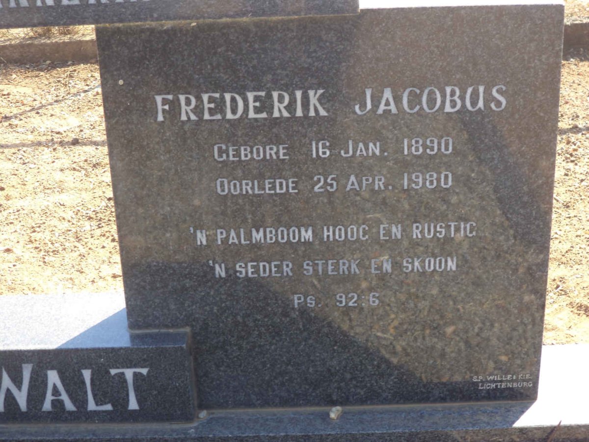 WALT Frederik Jacobus, van der 1890-1980 &amp; Johanna Lasea Charlotte SNYMAN 1903-1991