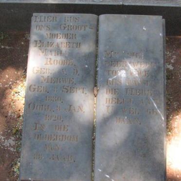 ROODE Elizabeth Maria nee V.D. MERWE 1830-1920