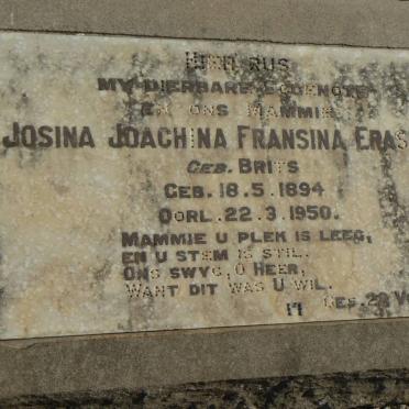 ERASMUS Josina Joachina Fransina geb BRITS 1894-1950