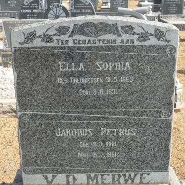 MERWE Jakobus Petrus, v.d. 1860-1961 &amp; Ella Sophia THEUNIESSEN 1863-1931