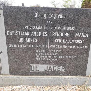 JAGER Christiaan Andries Johannes, de 1903-1970 &amp; Rensche Maria BADENHORST 1914-1989