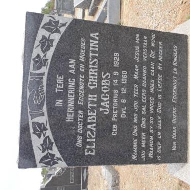 JACOBS Elizabeth Christina nee PRETORIUS 1929-1960
