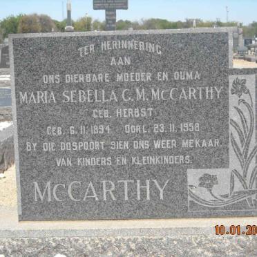 McCARTHY Maria Sebella G.M. nee HERBST 1894-1958
