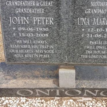 ONTONG John Peter 1930-2008 &amp; Una Margaret 1954-2010