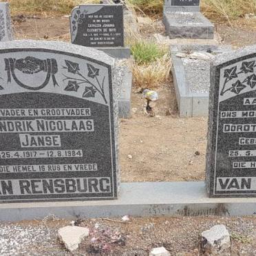 RENSBURG Hendrik Nicolaas Janse, van 1917-1984 &amp; Dorothea Wilhelmina BADENHORST 1920-1972