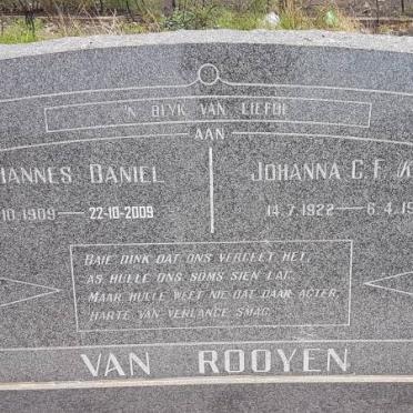 ROOYEN Johannes Daniel, van 1909-2009 &amp; Johanna C.F. 1922-1966