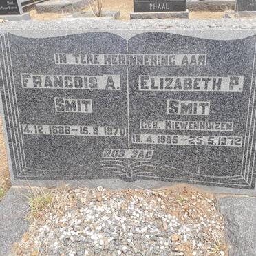 SMIT Francois A. 1886-1970 &amp; Elizabeth P. NIEUWENHUIZEN 1905-1972