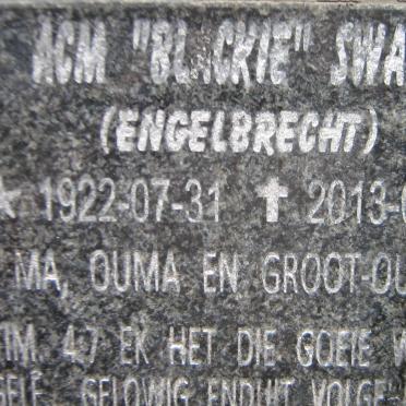 SWART A.C.M., nee ENGELBRECHT 1922-2013