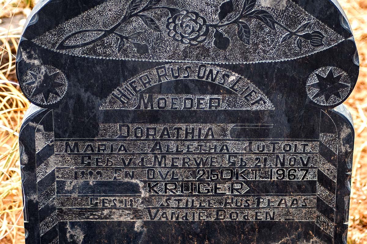 KRUGER Dorathia Maria Alletha voorheen DU TOIT nee V.D. MERWE 1889-1967