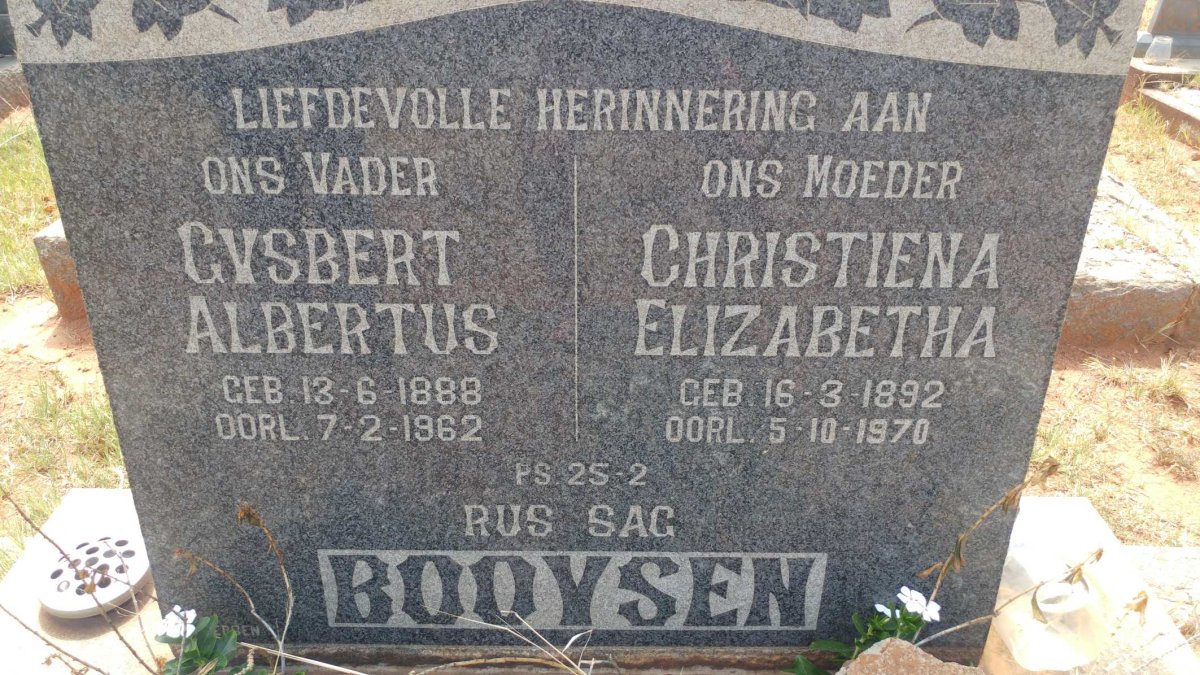 BOOYSEN Gysbert Albertus 1886-1962 &amp; Christiena Elizabetha 1892-1970