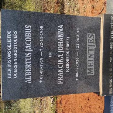 MEINTJES Albertus Jacobus 1919-1968 &amp; Francina Johanna DU PREEZ 1926-2014