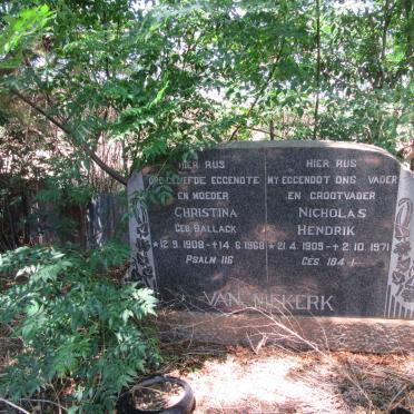 NIEKERK Nicholas Hendrik, van 1909-1971 &amp; Christina BALLACK 1908-1968