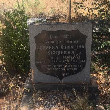 SCHOEMAN Johanna Christina nee VAN DER MERWE 1880-1964