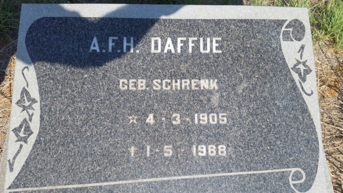 DAFFUE A.F.H. nee SCHRENK 1905-1988