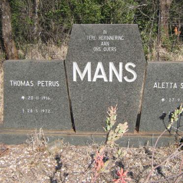 MANS Thomas Petrus 1916-1972 &amp; Aletta Sophia 1922-1972