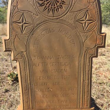 STADEN Johanna Jacoba Aletta Gertruida, van nee DU TOIT 1868-1947