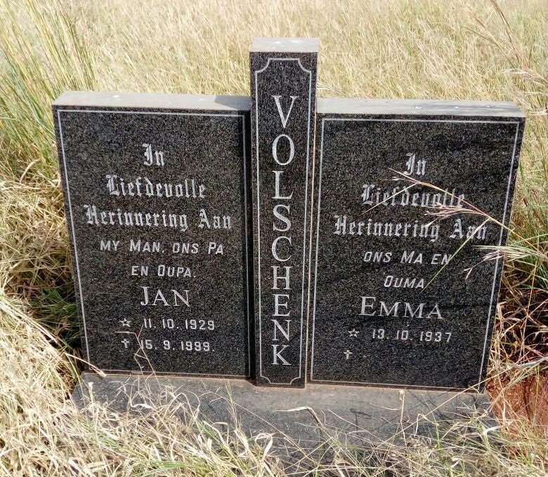 VOLSCHENK Jan Ernest 1929-1999 &amp; Emma Margaret TOLMAY 1937-2015