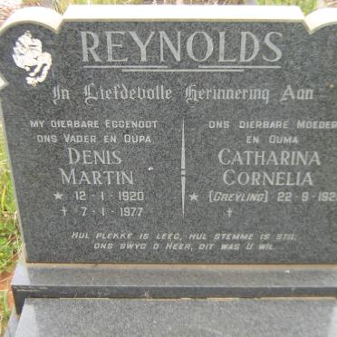 REYNOLDS Denis Martin 1920-1977 &amp; Catharina Cornelia GREYLING 1925-