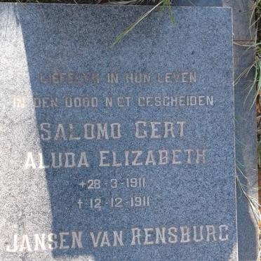 RENSBURG Salomo Gert, Jansen van 1911-1911 :: JANSEN VAN RENSBURG Aluda Elizabeth 1911-1911