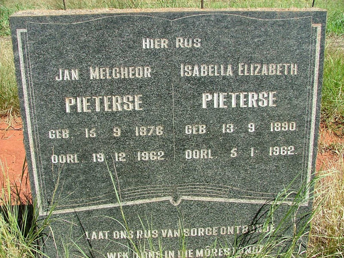 PIETERSE Jan Melcheor 1876-1962 &amp; Isabella Elizabeth 1890-1962