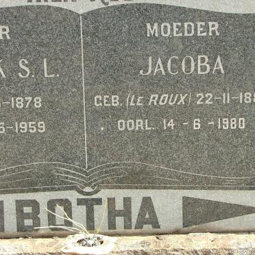BOTHA Jacoba nee LE ROUX 1888-1980