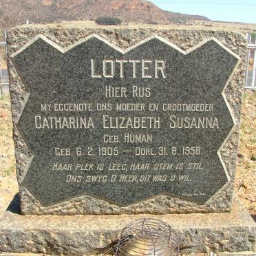 LöTTER Catharina Elizabeth Susanna nee HUMAN 1905-1958
