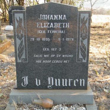VUUREN Johanna Elizabeth, J.v. nee FERREIRA 1895-1976