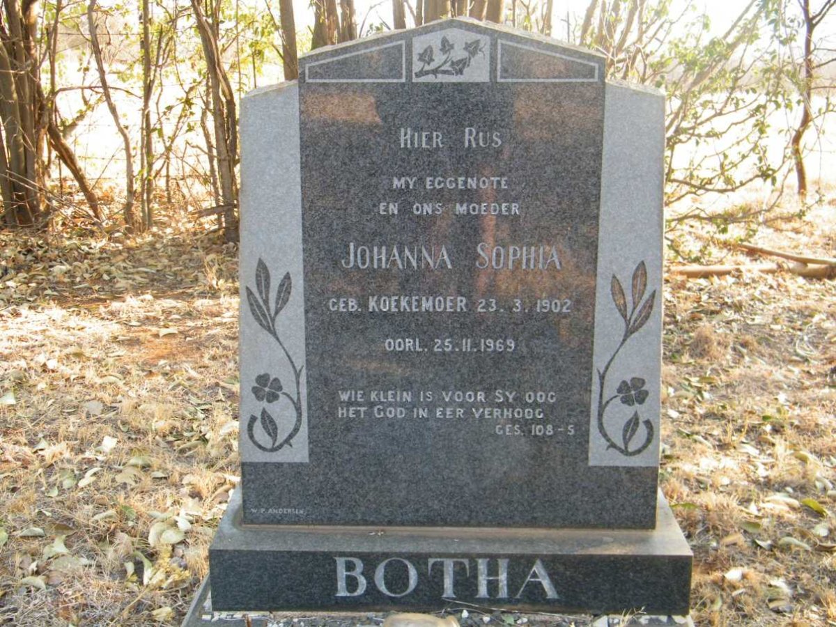 BOTHA Johanna Sophia nee KOEKEMOER 1902-1969