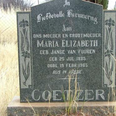 COETZER Maria Elizabeth nee JANSE VAN VUUREN 1885-1965