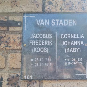 STADEN Jacobus Frederik, van 1935-2012 &amp; Cornelia Johanna 1937-2020