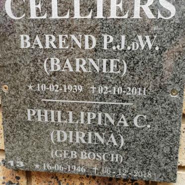 CELLIERS Barend P.J. de W. 1939-2011 & Phillipina C. BOSCH 1946-2018 :: FOURIE Adriaan Andreas Johannes 1923-2012 & Theunsina Maria 1929-20??