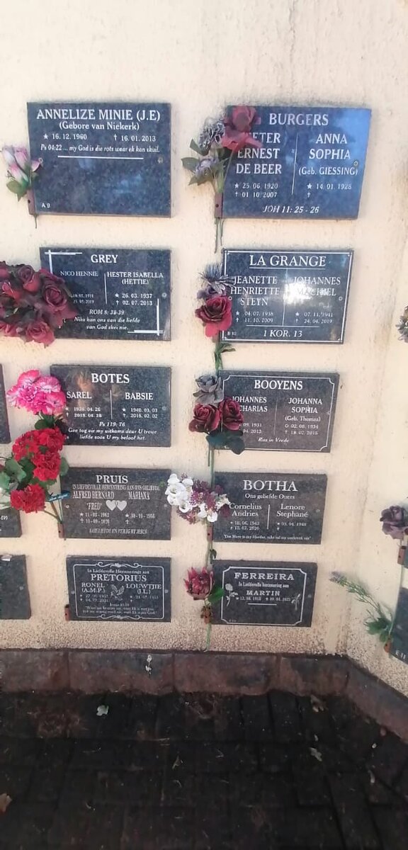 MINIE :: VAN NIEKERK :: GREY :: BOTES :: PRUIS :: PRETORIUS :: BURGERS :: LA GRANGE