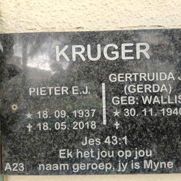 KRUGER Pieter E.J. 1937-2018 & Gertruida J. WALLIS 1940-