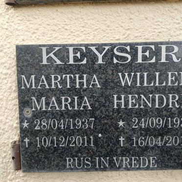 KEYSER Willem Hendrik 1937-2015 & Martha Maria 1937-2011