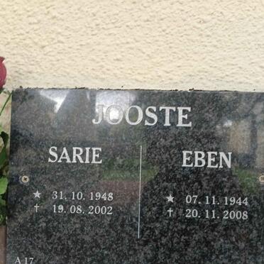 JOOSTE Eben 1944-2008 & Sarie 1948-2002