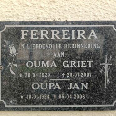 FERREIRA Jan 1924-2008 & Griet 1929-2007